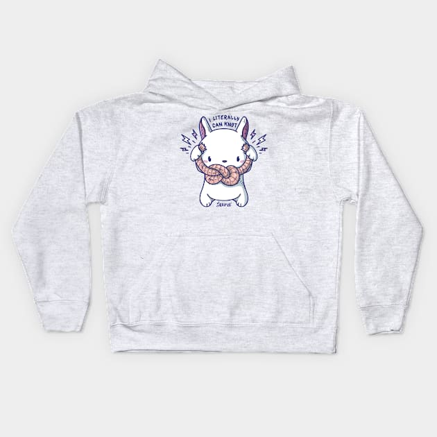 Kawaii Cute bunny rabbit with knot and quote "I literally can knot" pun Kids Hoodie by SPIRIMAL